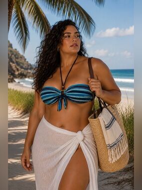 NWT Lauren Ralph Lauren Luxe Stripe Bandeau Halter Bikini Top 16 Quiet Luxury